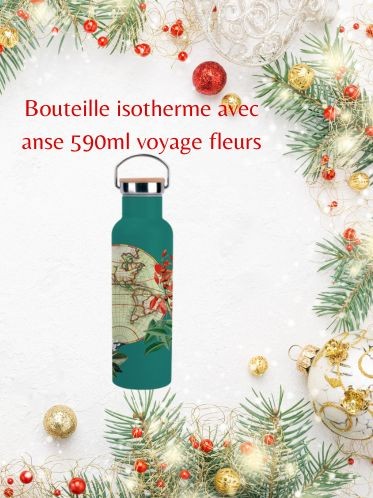 Bouteille isotherme avec anse 590ml voyage fleurs